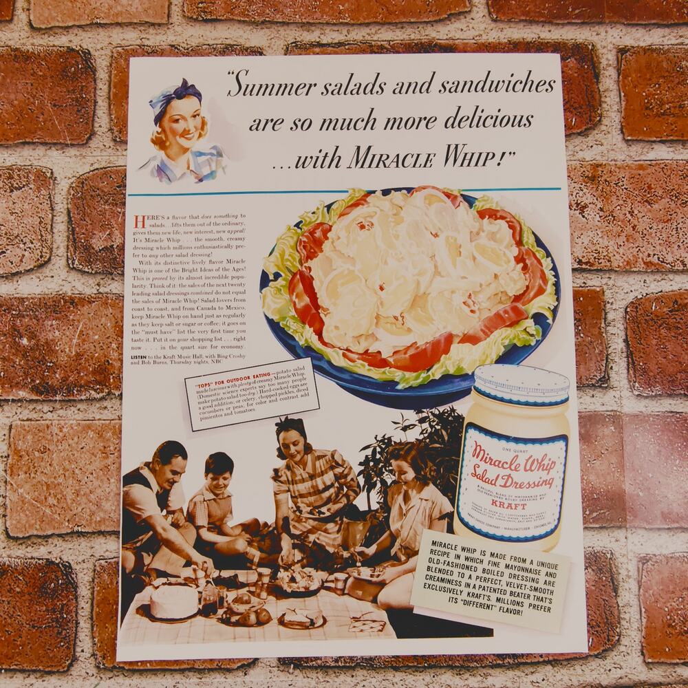 1940 Retro Picnic-Themed Miracle Whip Summer Salads Vtg Print Ad Ephemera